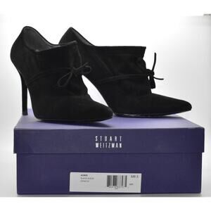 B6 Auth STUART WEITZMAN Aokhi Black Suede Pointy Toe Bootie Pump Heels Sz 8.5 M